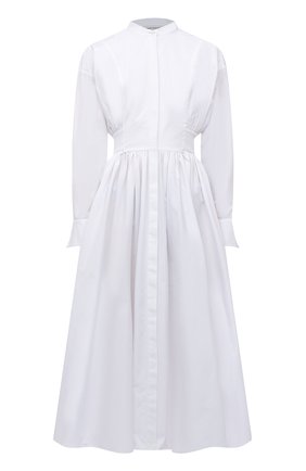 Женское хлопковое платье ALEXANDER MCQUEEN белого цвета, арт. 690987/QAAAD | Фото 1 (Материал подклада: Хлопок; Рукава: Длинные; Длина Ж (юбки, платья, шорты): Миди; Материал внешний: Хлопок; Женское Кросс-КТ: Платье-одежда, платье-рубашка; Случай: Повседневный; Стили: Кэжуэл; Региональные ограничения белый список (Axapta Mercury): RU)