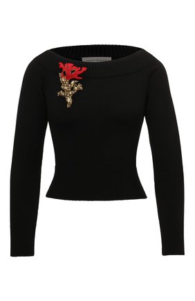 Женский кашемировый пуловер ALEXANDER MCQUEEN черного цвета, арт. 688361/Q1AYJ | Фото 1 (Рукава: 3/4; Длина (для топов): Укороченные; Материал внешний: Кашемир, Шерсть; Женское Кросс-КТ: Пуловер-одежда; Стили: Романтичный; Региональные ограничения белый список (Axapta Mercury): RU)