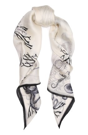 Женская шелковая шаль ALEXANDER MCQUEEN кремвого цвета, арт. 687507/3011Q | Фото 1 (Материал: Шелк, Текстиль; Региональные ограничения белый список (Axapta Mercury): RU)