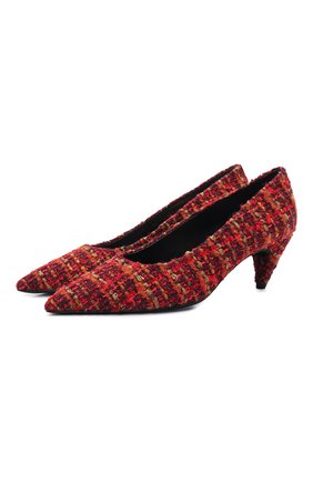 Женские текстильные туфли vivi SAINT LAURENT красного цвета, арт. 678536/AAABP | Фото 1 (Материал внутренний: Натуральная кожа; Подошва: Плоская; Каблук высота: Низкий; Материал внешний: Текстиль; Каблук тип: Устойчивый)