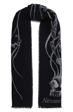 Женский шарф из шерсти и шелка ALEXANDER MCQUEEN темно-синего цвета, арт. 683560/3D82Q | Фото 1 (Материал: Текстиль, Шерсть; Региональные ограничения белый список (Axapta Mercury): RU)