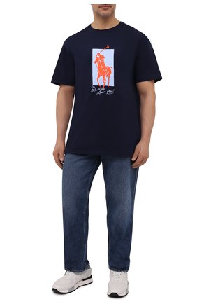 Мужская хлопковая футболка POLO RALPH LAUREN темно-синего цвета, арт. 711857312/PRL BS | Фото 2 (Материал внешний: Хлопок; Длина (для топов): Удлиненные; Рукава: Короткие; Принт: С принтом; Big sizes: Big Sizes)