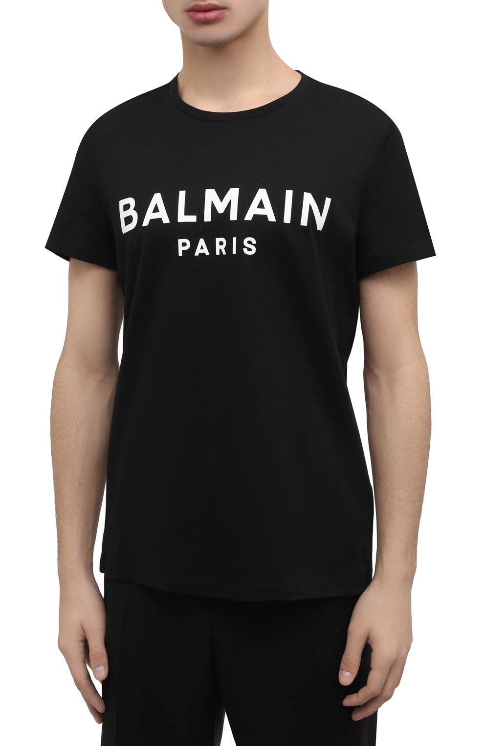 Мужская хлопковая футболка BALMAIN черного цвета, арт. XH1EF000/BB23 | Фото 3 (Рукава: Короткие; Длина (для топов): Стандартные; Принт: С принтом; Материал внешний: Хлопок; Стили: Кэжуэл)