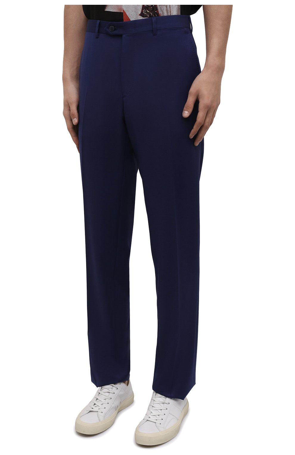 Мужские шерстяные брюки BRIONI темно-синего цвета, арт. RPL20L/P1A0Y/M0ENA | Фото 3 (Материал внешний: Шерсть; Длина (брюки, джинсы): Стандартные; Случай: Повседневный; Материал подклада: Купро; Стили: Кэжуэл)