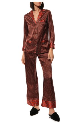 Женская шелковая пижама MARJOLAINE бордового цвета, арт. 4NOA5501 | Фото 2 (Длина (брюки, джинсы): Стандартные; Длина (для топов): Стандартные; Материал внешний: Шелк; Рукава: Длинные; Длина Ж (юбки, платья, шорты): Мини)