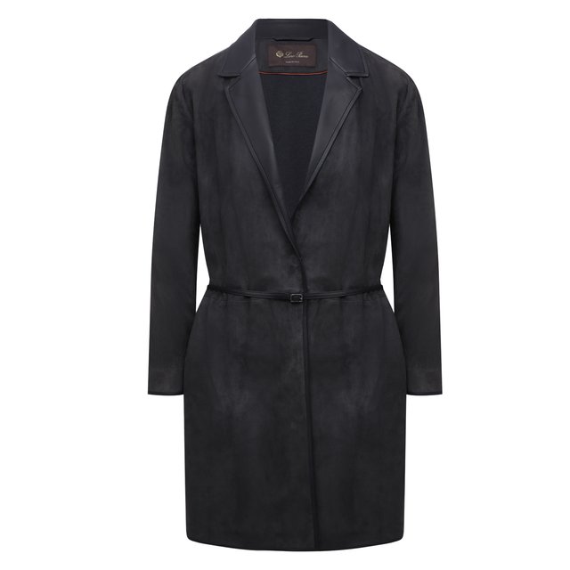 Замшевое пальто с кожаным ремнем Loro Piana серого цвета