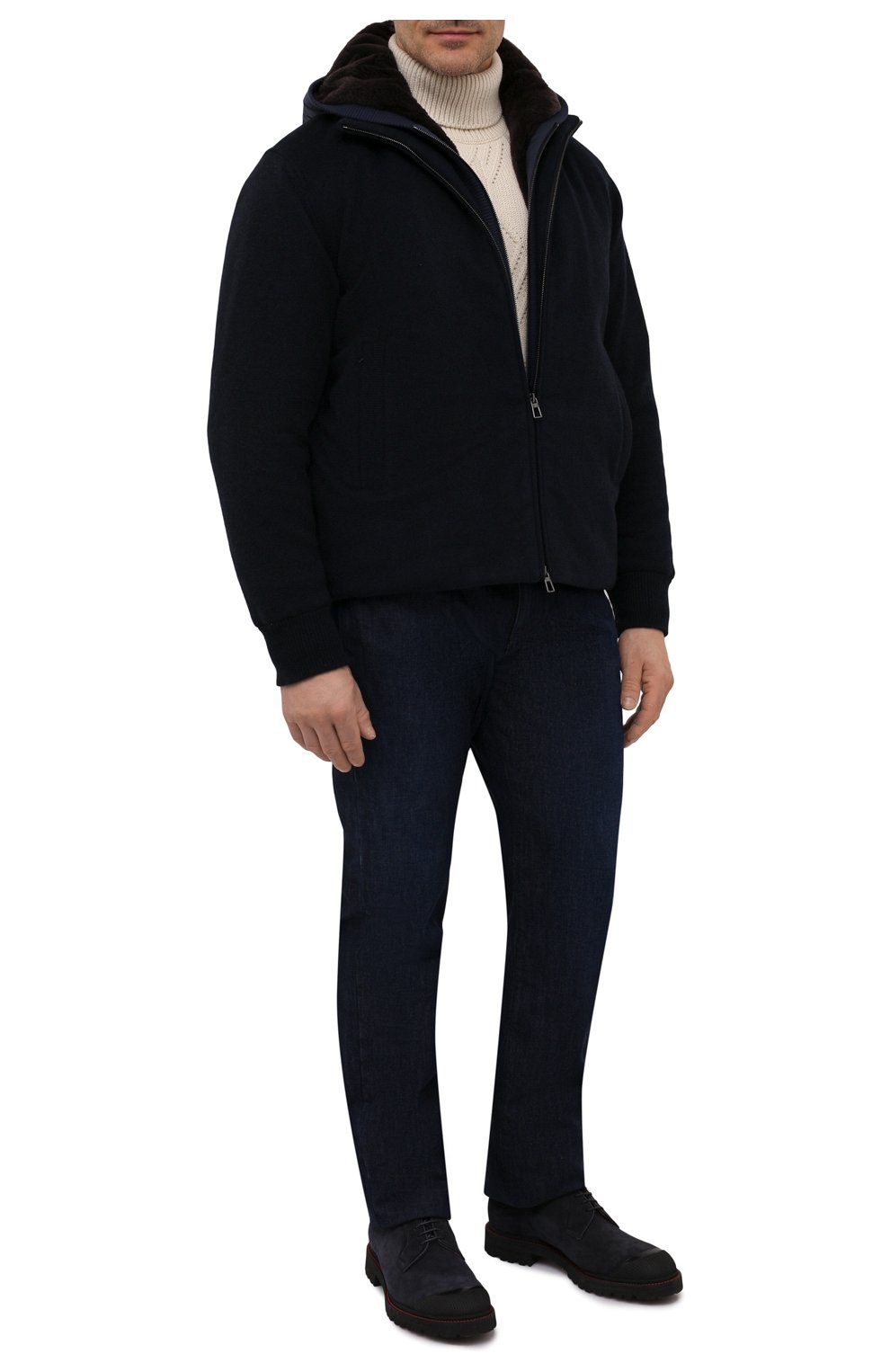 Мужская кашемировая куртка с меховой подкладкой LORO PIANA темно-синего цвета, арт. FAM0160 | Фото 2 (Кросс-КТ: Куртка; Мужское Кросс-КТ: шерсть и кашемир, утепленные куртки; Материал внешний: Шерсть, Кашемир; Рукава: Длинные; Длина (верхняя одежда): Короткие; Стили: Кэжуэл)