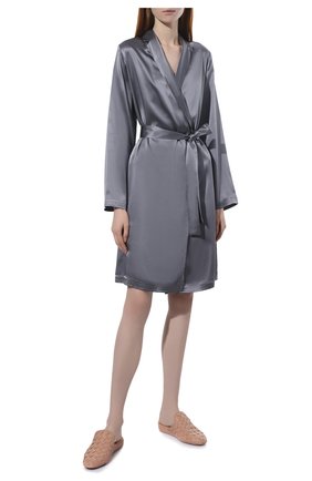 Женский шелковый халат LA PERLA серого цвета, арт. 0020293/C0 | Фото 2 (Материал внешний: Шелк)
