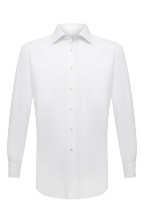 Мужская хлопковая сорочка BRIONI белого цвета, арт. RCA30M/PZ062 | Фото 1 (Рукава: Длинные; Длина (для топов): Стандартные; Материал внешний: Хлопок; Случай: Формальный; Манжеты: Под запонки; Воротник: Акула; Рубашки М: Regular Fit; Принт: Однотонные; Стили: Классический)