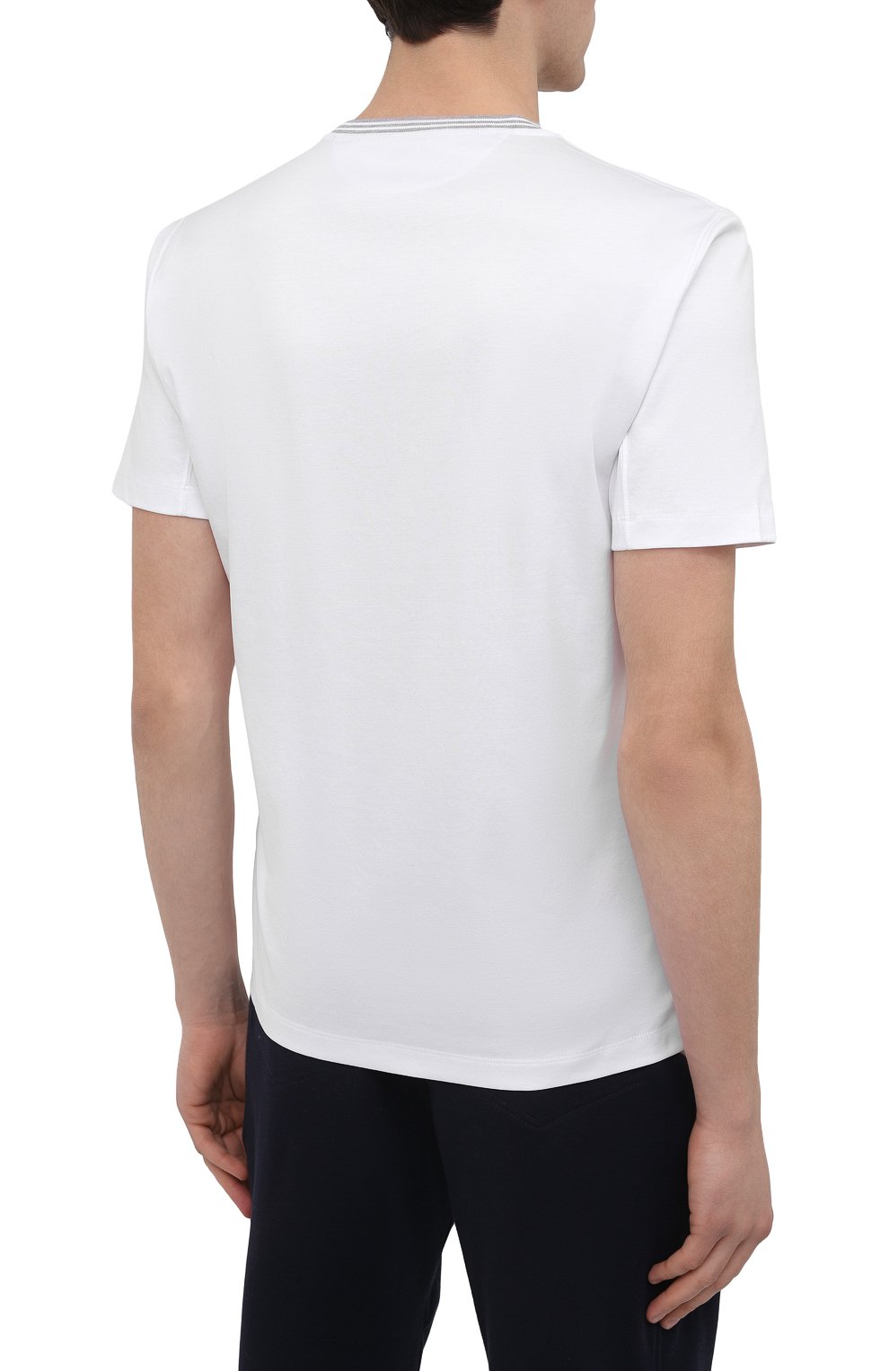 Мужская хлопковая футболка BRUNELLO CUCINELLI белого цвета, арт. M0T618245 | Фото 4 (Принт: Без принта; Рукава: Короткие; Длина (для топов): Стандартные; Материал внешний: Хлопок; Стили: Кэжуэл)