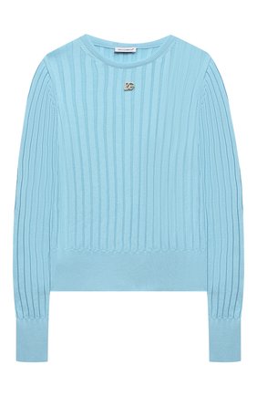 Детский хлопковый пуловер DOLCE & GABBANA голубого цвета по цене 32100 руб., арт. L5KWG2/JACMT/8-14 | Фото 1 Детский хлопковый пуловер DOLCE & GABBANA голубого цвета, арт. L5KWG2/JACMT/8-14 | Фото 1 (Рукава: Длинные; Материал внешний: Хлопок; Девочки Кросс-КТ: Пуловер-одежда; Региональные ограничения белый список (Axapta Mercury): RU; Ростовка одежда: 10 - 11 лет | 140 - 146см, 12 лет | 152 см, 8 лет | 128 см)