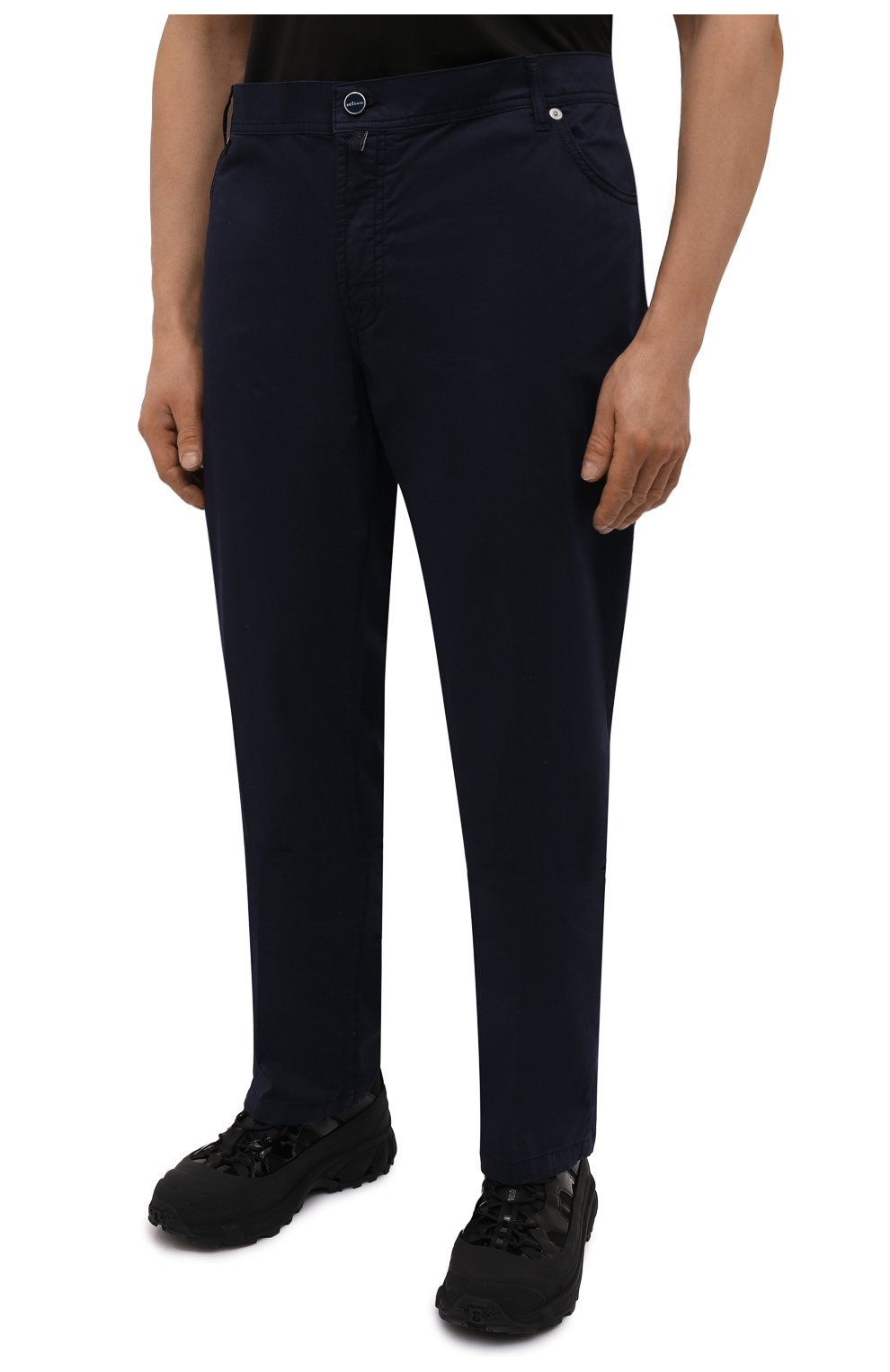 Мужские хлопковые брюки KITON темно-синего цвета, арт. UPNJSJ0751A/44-52 | Фото 3 (Big sizes: Big Sizes; Длина (брюки, джинсы): Стандартные; Случай: Повседневный; Региональные ограничения белый список (Axapta Mercury): RU; Материал внешний: Хлопок; Стили: Кэжуэл)