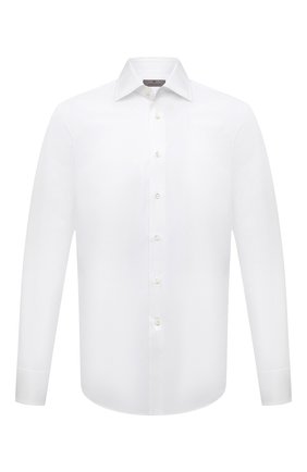 Мужская хлопковая сорочка CANALI белого цвета, арт. 705/GA01243/D | Фото 1 (Рукава: Длинные; Материал внешний: Хлопок; Длина (для топов): Стандартные; Случай: Формальный; Манжеты: На пуговицах; Воротник: Акула; Рубашки М: Regular Fit; Принт: Однотонные; Стили: Классический)
