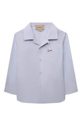 Детский хлопковая рубашка GUCCI голубого цвета, арт. 671116/XWAQN | Фото 1 (Региональные ограничения белый список (Axapta Mercury): RU; Кросс-КТ НВ: Рубашка)