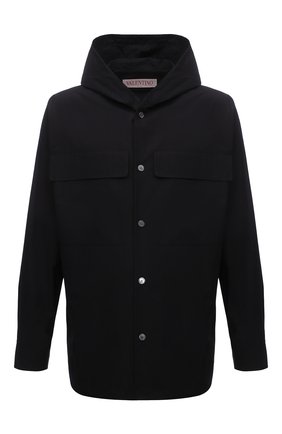 Мужская хлопковая куртка-рубашка VALENTINO черного цвета, арт. XV3CIL054WW | Фото 1 (Рукава: Длинные; Материал внешний: Хлопок; Кросс-КТ: Ветровка, Куртка; Стили: Гранж; Длина (верхняя одежда): До середины бедра)
