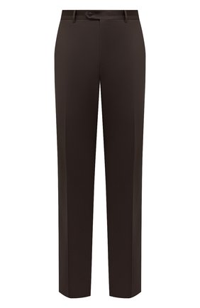 Мужские шерстяные брюки BRIONI темно-коричневого цвета, арт. RPL20L/P1A0Q/M0ENA | Фото 1 (Материал подклада: Купро; Материал внешний: Шерсть; Длина (брюки, джинсы): Стандартные; Случай: Формальный; Стили: Классический)
