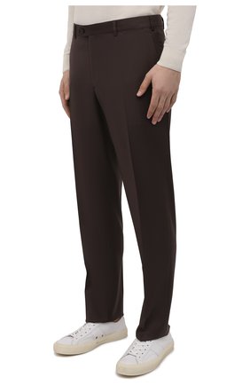 Мужские шерстяные брюки BRIONI темно-коричневого цвета, арт. RPL20L/P1A0Q/M0ENA | Фото 3 (Материал внешний: Шерсть; Длина (брюки, джинсы): Стандартные; Стили: Классический; Случай: Формальный; Материал подклада: Купро)