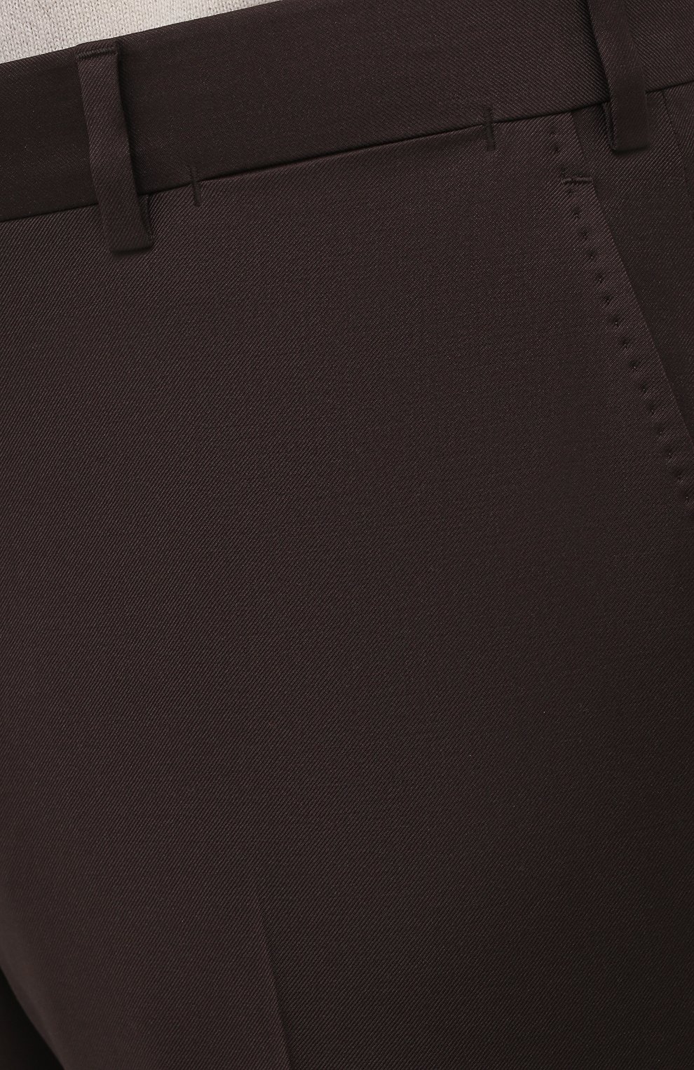 Мужские шерстяные брюки BRIONI темно-коричневого цвета, арт. RPL20L/P1A0Q/M0ENA | Фото 5 (Материал внешний: Шерсть; Длина (брюки, джинсы): Стандартные; Стили: Классический; Случай: Формальный; Материал подклада: Купро)