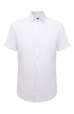 Мужская льняная рубашка GIORGIO ARMANI белого цвета по цене 35550 руб., арт. 8WGCCZ1V/TZ256 | Фото 1 Мужская льняная рубашка GIORGIO ARMANI белого цвета, арт. 8WGCCZ1V/TZ256 | Фото 1 (Рукава: Короткие; Длина (для топов): Стандартные; Материал внешний: Лен; Случай: Повседневный; Воротник: Кент; Рубашки М: Regular Fit; Принт: Однотонные; Стили: Кэжуэл)