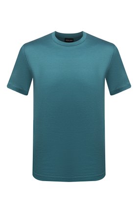 Мужская футболка из шелка и хлопка GIORGIO ARMANI бирюзового цвета по цене 54800 руб., арт. 3KSM77/SJZHZ | Фото 1 Мужская футболка из шелка и хлопка GIORGIO ARMANI бирюзового цвета, арт. 3KSM77/SJZHZ | Фото 1 (Длина (для топов): Стандартные; Рукава: Короткие; Материал внешний: Хлопок, Шелк; Принт: Без принта; Стили: Кэжуэл)