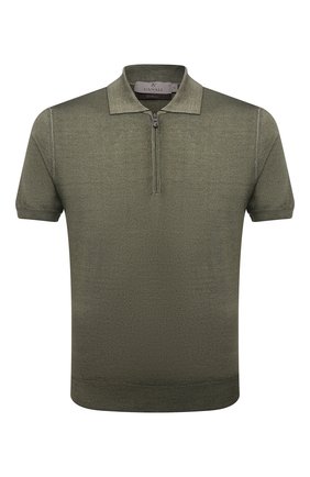 Мужское поло из шерсти и шелка CANALI хаки цвета по цене 69300 руб., арт. C0482/MX01165 | Фото 1 Мужское поло из шерсти и шелка CANALI хаки цвета, арт. C0482/MX01165 | Фото 1 (Длина (для топов): Стандартные; Материал внешний: Шерсть, Шелк; Рукава: Короткие; Кросс-КТ: Трикотаж; Застежка: Молния; Стили: Милитари)