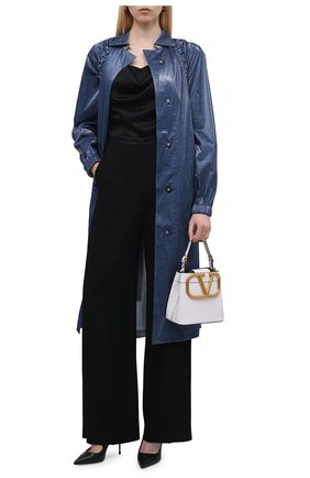 Женский плащ GIORGIO ARMANI синего цвета по цене 199500 руб., арт. 3LAL70/AJXAZ | Фото 2 Женский плащ GIORGIO ARMANI синего цвета, арт. 3LAL70/AJXAZ | Фото 2 (Рукава: Длинные; Материал подклада: Хлопок; Длина (верхняя одежда): Длинные; Материал внешний: Синтетический материал; Стили: Гламурный)