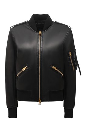 Женский кожаный бомбер TOM FORD черного цвета по цене 372000 руб., арт. CSL687-LEX266 | Фото 1 Женский кожаный бомбер TOM FORD черного цвета, арт. CSL687-LEX266 | Фото 1 (Материал подклада: Вискоза, Синтетический материал; Рукава: Длинные; Материал внешний: Натуральная кожа; Длина (верхняя одежда): Короткие; Стили: Гламурный; Кросс-КТ: бомбер)