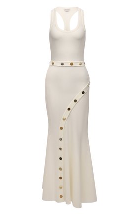 Женское платье из вискозы ALEXANDER MCQUEEN молочного цвета по цене 471000 руб., арт. 689305/Q1AZY | Фото 1 Женское платье из вискозы ALEXANDER MCQUEEN молочного цвета, арт. 689305/Q1AZY | Фото 1 (Материал внешний: Вискоза; Стили: Романтичный; Случай: Повседневный; Женское Кросс-КТ: Платье-одежда; Кросс-КТ: Трикотаж; Длина Ж (юбки, платья, шорты): Миди; Рукава: На бретелях)