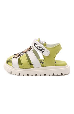 Детские кожаные сандалии MOSCHINO зеленого цвета по цене 22100 руб., арт. 70059/NAPPA/KIPS/KIPS/18-26 | Фото 2 Детские кожаные сандалии MOSCHINO зеленого цвета, арт. 70059/NAPPA/KIPS/KIPS/18-26 | Фото 2 (Материал внутренний: Натуральная кожа; Материал внешний: Кожа)