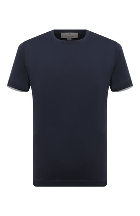 Мужская хлопковая футболка CANALI темно-синего цвета, арт. T0691/MJ01037 | Фото 1 (Рукава: Короткие; Материал внешний: Хлопок; Длина (для топов): Стандартные; Принт: Без принта; Стили: Кэжуэл)