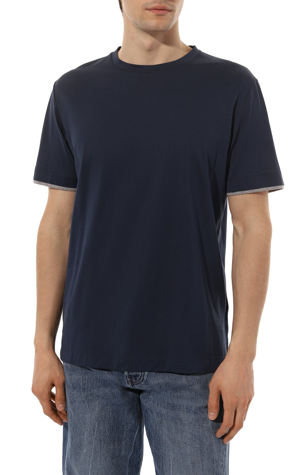 Мужская хлопковая футболка CANALI темно-синего цвета, арт. T0691/MJ01037 | Фото 3 (Принт: Без принта; Рукава: Короткие; Длина (для топов): Стандартные; Материал внешний: Хлопок; Стили: Кэжуэл)