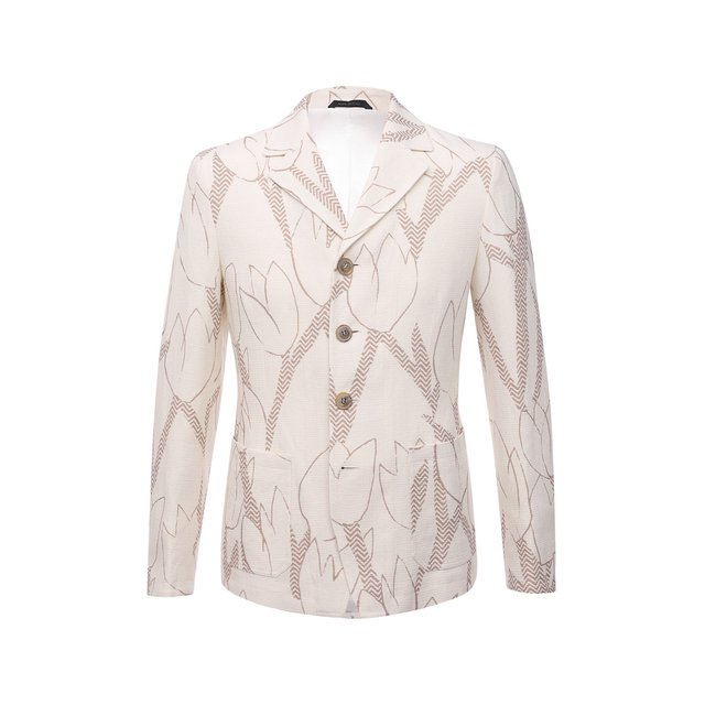 Пиджак из хлопка и льна Giorgio Armani кремового цвета