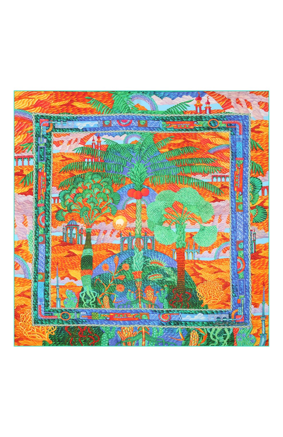 Женский шелковый платок oasis KIRILL OVCHINNIKOV разноцветного цвета, арт. 90\OAS | Фото 5 (Материал: Текстиль, Шелк)
