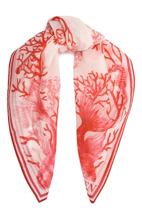 Женский платок из хлопка и шелка ALEXANDER MCQUEEN кораллового цвета, арт. 687460/3624Q | Фото 1 (Материал: Текстиль, Хлопок)