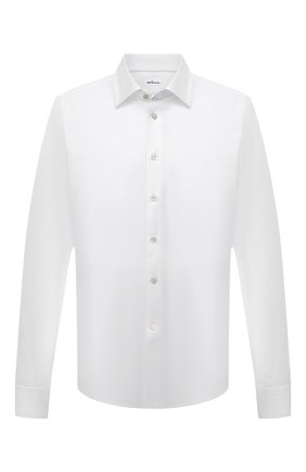 Мужская хлопковая рубашка KITON белого цвета, арт. UMCNERH0804601/46-50 | Фото 1 (Рукава: Длинные; Длина (для топов): Стандартные; Материал внешний: Хлопок; Манжеты: На пуговицах; Воротник: Кент; Рубашки М: Regular Fit; Случай: Повседневный; Принт: Однотонные; Стили: Кэжуэл)