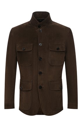 Мужская замшевая куртка TOM FORD темно-коричневого цвета, арт. BZ435/TFL651 | Фото 1 (Рукава: Длинные; Материал внешний: Натуральная кожа, Замша; Материал подклада: Купро; Длина (верхняя одежда): Короткие; Мужское Кросс-КТ: Кожа и замша; Кросс-КТ: Куртка; Стили: Кэжуэл)