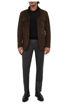 Мужская замшевая куртка TOM FORD темно-коричневого цвета, арт. BZ435/TFL651 | Фото 2 (Рукава: Длинные; Материал внешний: Натуральная кожа, Замша; Материал подклада: Купро; Длина (верхняя одежда): Короткие; Мужское Кросс-КТ: Кожа и замша; Кросс-КТ: Куртка; Стили: Кэжуэл)