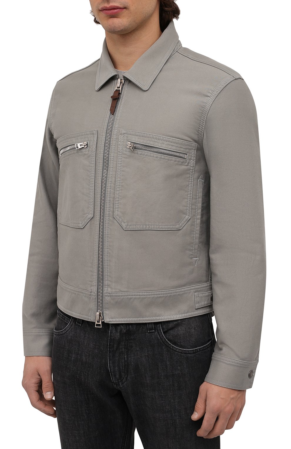 Мужская джинсовая куртка TOM FORD серого цвета, арт. BZ028/TF0301 | Фото 3 (Кросс-КТ: Куртка, Деним; Рукава: Длинные; Материал внешний: Хлопок, Деним; Длина (верхняя одежда): Короткие; Стили: Кэжуэл)