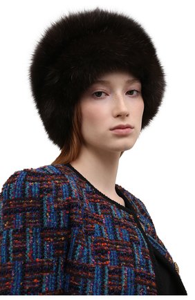 Женская шапка-кубанка из меха норки и соболя KUSSENKOVV темно-коричневого цвета, арт. 060213504455 | Фото 2 (Материал: Натуральный мех)