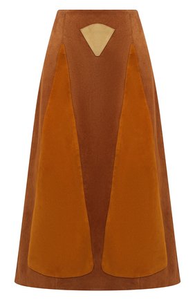 Женская замшевая юбка CHLOÉ коричневого цвета, арт. CHC22SCJ11203 | Фото 1 (Длина Ж (юбки, платья, шорты): Миди; Материал подклада: Шелк; Материал внешний: Натуральная кожа, Замша; Стили: Бохо; Женское Кросс-КТ: Юбка-одежда; Региональные ограничения белый список (Axapta Mercury): RU)