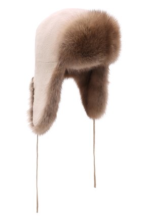 Мужская шапка-ушанка из меха норки и соболя KUSSENKOVV бежевого цвета, арт. 321813605241 | Фото 1 (Материал: Натуральный мех)