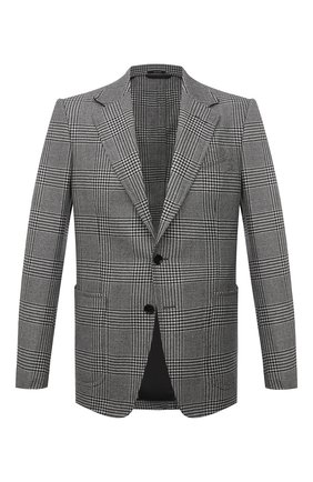 Мужской шерстяной пиджак TOM FORD серого цвета по цене 415500 руб., арт. 322R85/10SP40 | Фото 1 Мужской шерстяной пиджак TOM FORD серого цвета, арт. 322R85/10SP40 | Фото 1 (Рукава: Длинные; Длина (для топов): Стандартные; Материал подклада: Шелк, Купро; Материал внешний: Шерсть; Случай: Формальный; Пиджаки М: Приталенный; 1-2-бортные: Однобортные; Стили: Классический; Региональные ограничения белый список (Axapta Mercury): RU)