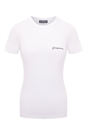 Женская хлопковая футболка JACQUEMUS белого цвета по цене 10950 руб., арт. 211JS003-2160 | Фото 1 Женская хлопковая футболка JACQUEMUS белого цвета, арт. 211JS003-2160 | Фото 1 (Длина (для топов): Стандартные; Рукава: Короткие; Материал внешний: Хлопок; Женское Кросс-КТ: Футболка-одежда; Стили: Кэжуэл; Принт: С принтом)