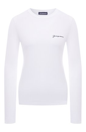 Женская хлопковый лонгслив JACQUEMUS белого цвета по цене 13700 руб., арт. 211JS002-2160 | Фото 1 Женская хлопковый лонгслив JACQUEMUS белого цвета, арт. 211JS002-2160 | Фото 1 (Длина (для топов): Стандартные; Рукава: Длинные; Материал внешний: Хлопок; Женское Кросс-КТ: Лонгслив-одежда; Принт: С принтом; Стили: Кэжуэл)