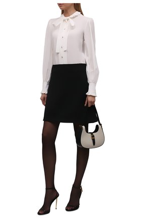 Женская шелковая блузка DOLCE & GABBANA белого цвета, арт. F5P67Z/FU1A8 | Фото 2 (Рукава: Длинные; Материал внешний: Шелк; Длина (для топов): Удлиненные; Женское Кросс-КТ: Блуза-одежда; Принт: Без принта; Стили: Романтичный, Классический)