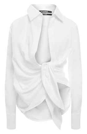 Женская блузка из вискозы JACQUEMUS белого цвета, арт. 213SH002-1020 | Фото 1 (Рукава: Длинные; Материал внешний: Вискоза; Длина (для топов): Стандартные; Женское Кросс-КТ: Блуза-одежда; Принт: Без принта; Стили: Романтичный)
