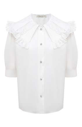 Женская хлопковая блузка ALESSANDRA RICH белого цвета, арт. FAB2687-F3198 | Фото 1 (Материал внешний: Хлопок; Рукава: 3/4; Длина (для топов): Стандартные; Стили: Романтичный; Женское Кросс-КТ: Блуза-одежда; Принт: Без принта)