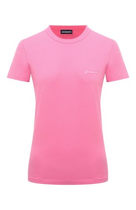 Женская хлопковая футболка JACQUEMUS розового цвета, арт. 211JS003-2160 | Фото 1 (Длина (для топов): Стандартные; Рукава: Короткие; Материал внешний: Хлопок; Стили: Спорт-шик; Принт: Без принта; Женское Кросс-КТ: Футболка-одежда)