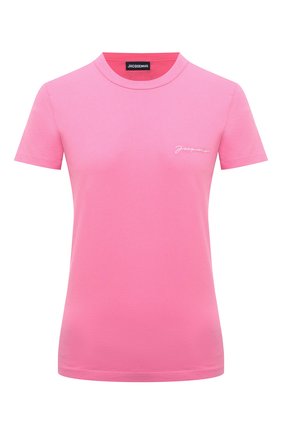 Женская хлопковая футболка JACQUEMUS розового цвета по цене 10950 руб., арт. 211JS003-2160 | Фото 1 Женская хлопковая футболка JACQUEMUS розового цвета, арт. 211JS003-2160 | Фото 1 (Длина (для топов): Стандартные; Рукава: Короткие; Материал внешний: Хлопок; Стили: Спорт-шик; Принт: Без принта; Женское Кросс-КТ: Футболка-одежда)