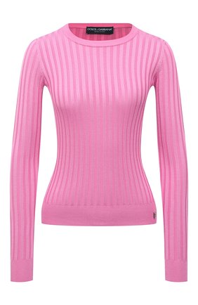 Женский шелковый пуловер DOLCE & GABBANA розового цвета, арт. FX309Z/JASQ8 | Фото 1 (Рукава: Длинные; Длина (для топов): Стандартные; Материал внешний: Шелк; Стили: Кэжуэл; Женское Кросс-КТ: Пуловер-одежда)